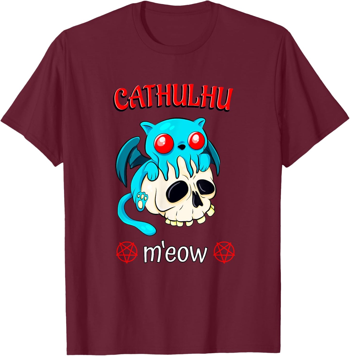 Cthulhu Cat Funny Horror Kawaii Cathulhu M'eow T-Shirt - T-Shirt | Maroon