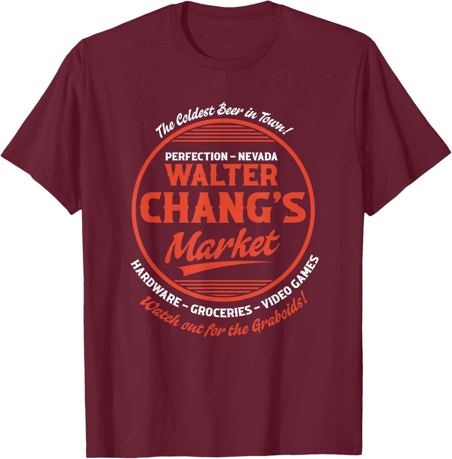 Walter Changs Market - Cold Beers and Graboids T-Shirt - T-Shirt | Maroon