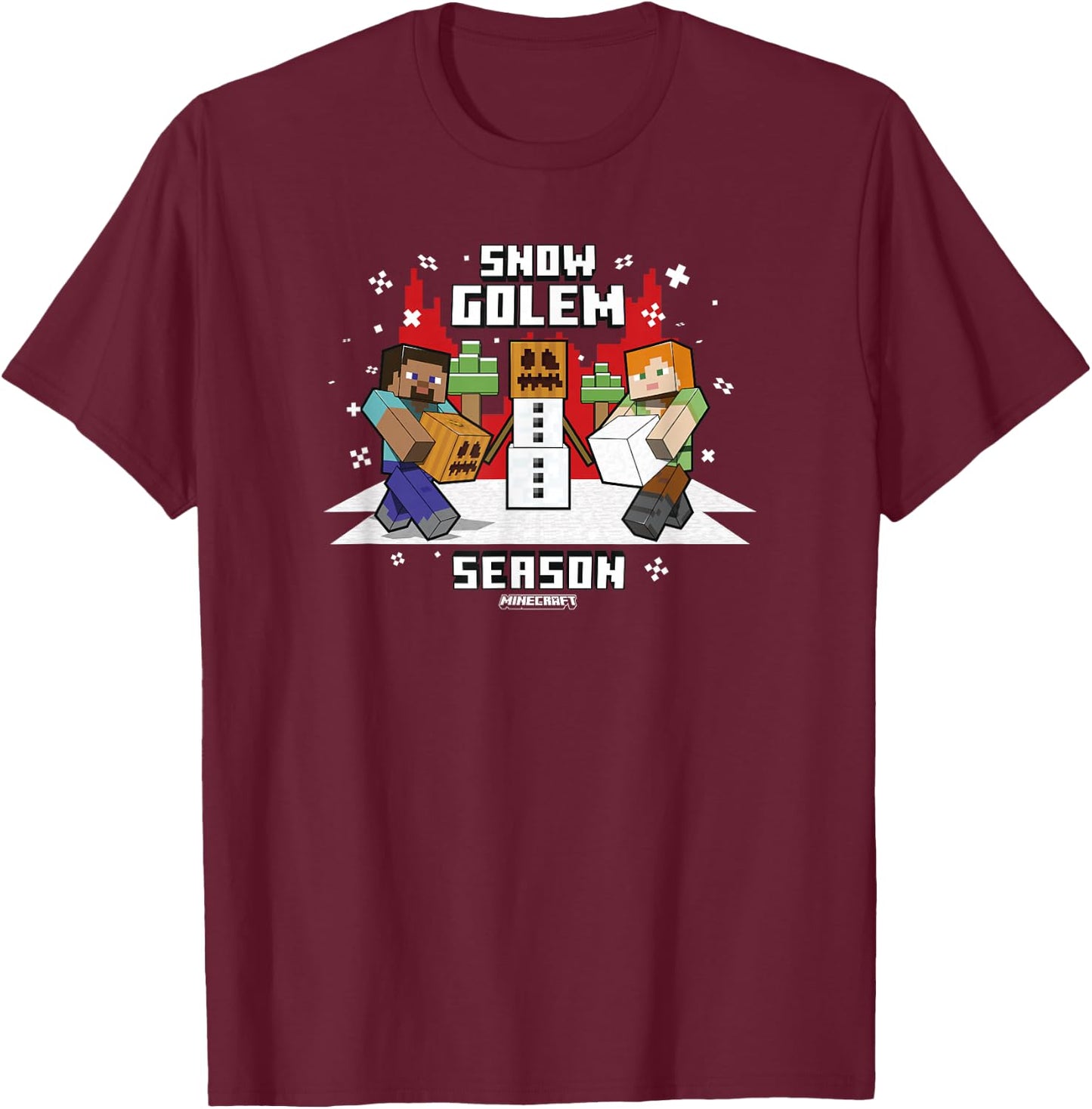 Minecraft Christmas Snow Golem Season T-Shirt - T-Shirt | Maroon