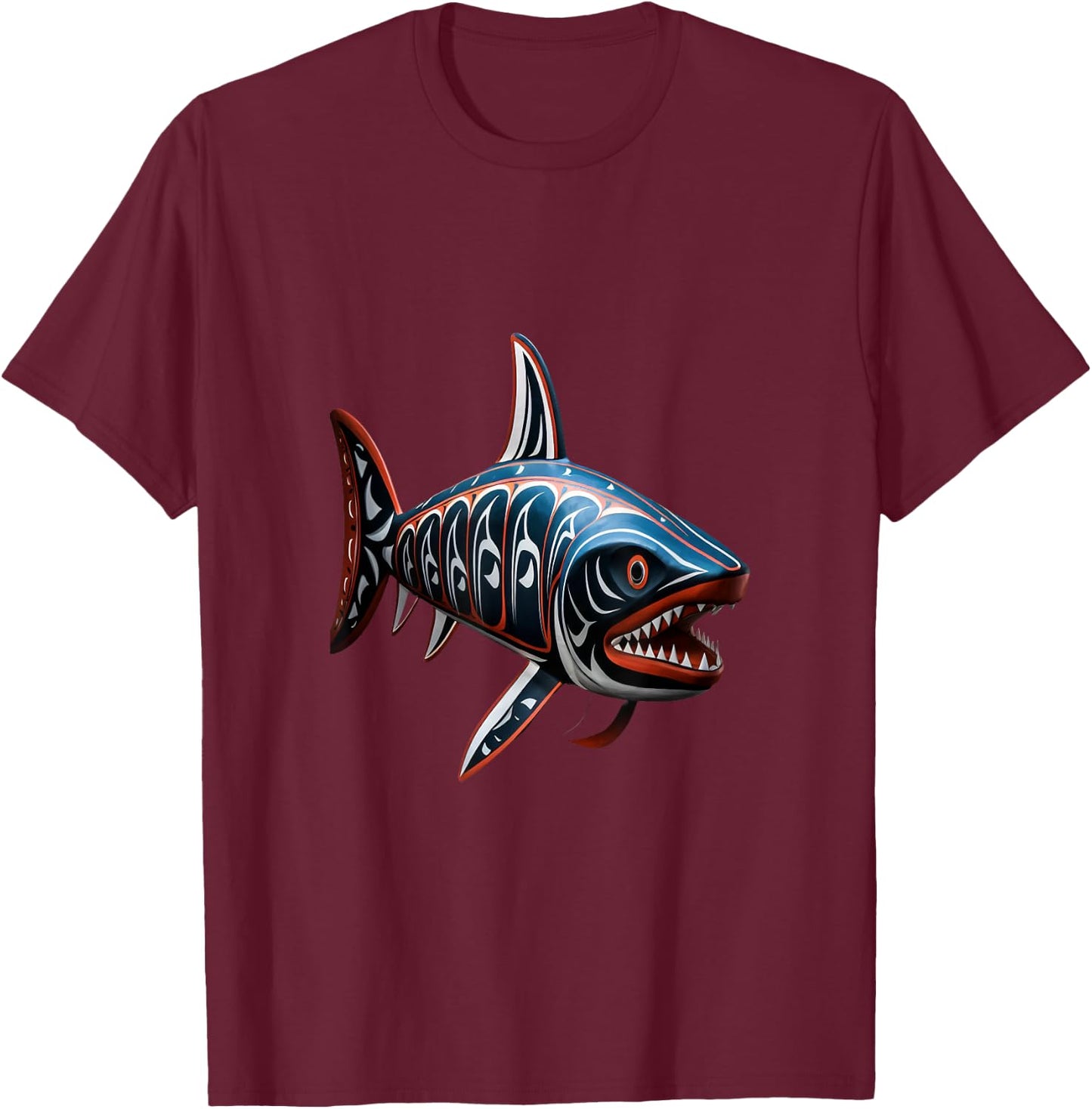 Shark Haida Totem Art Indian Indigenous Tribal T-Shirt - T-Shirt | Maroon
