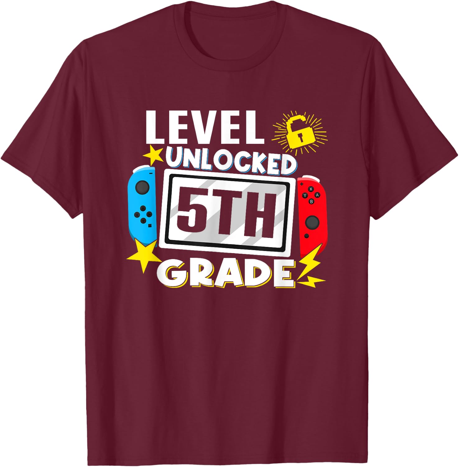 First Day Of 5th Grade Level Unlocked Game Back To School T-Shirt - T-Shirt | Maroon