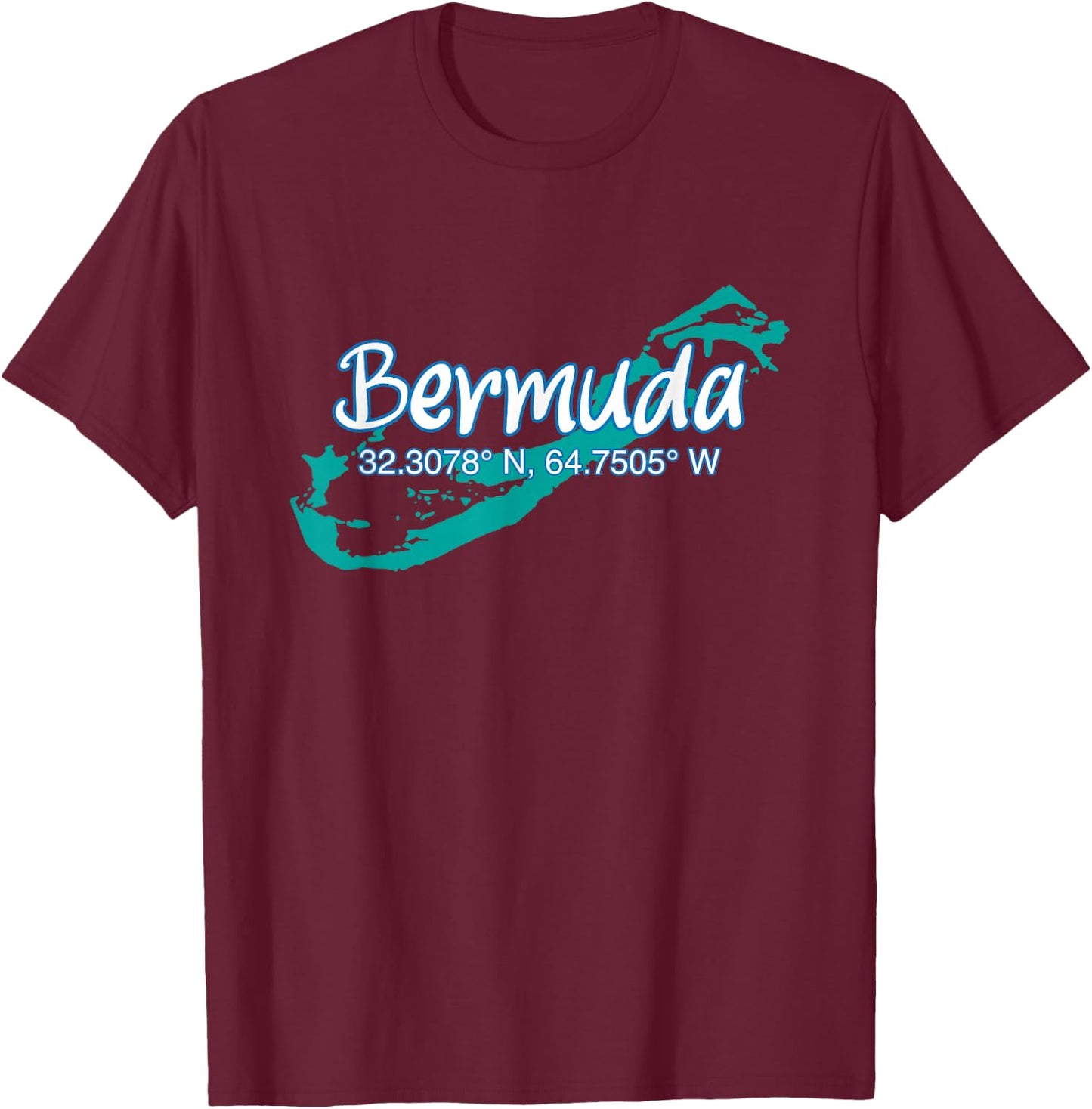 Bermuda Island Coordinates, Tourist Vacation T-Shirt - T-Shirt | Maroon