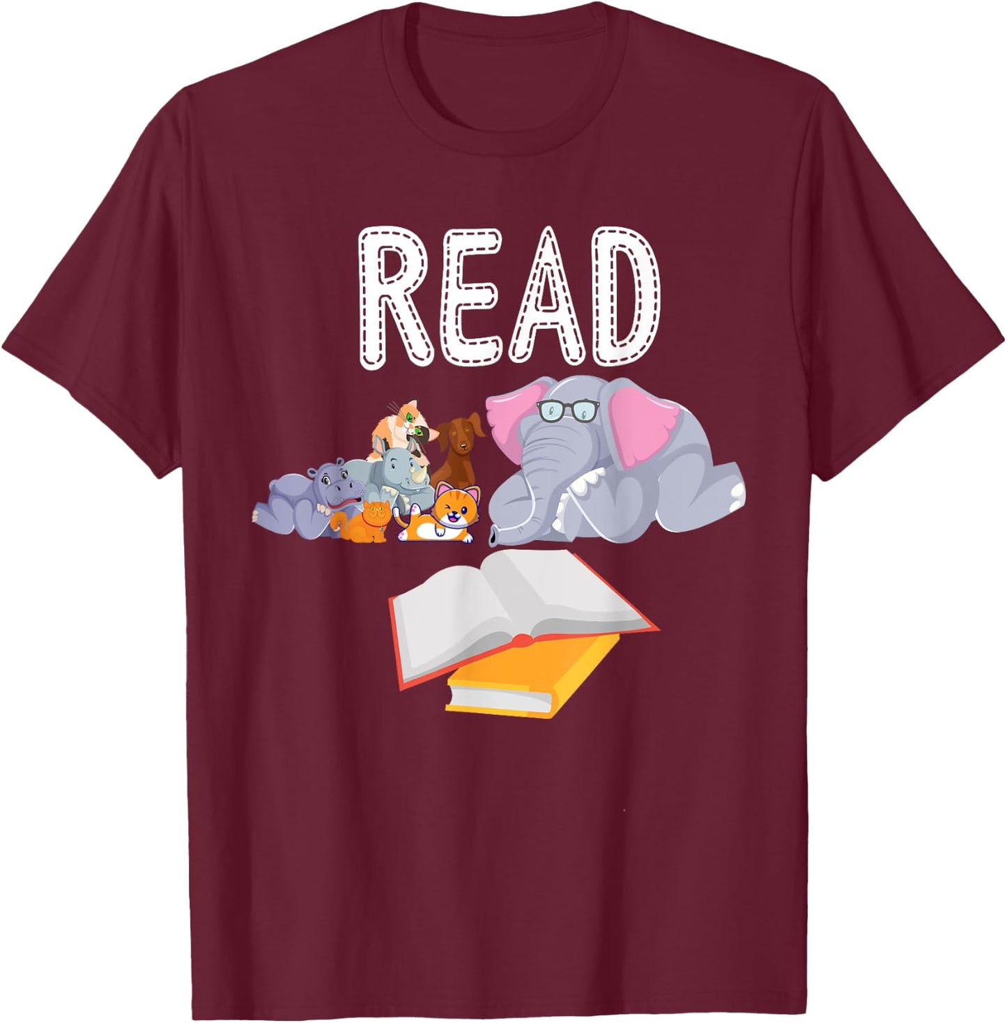 Funny Teacher Library Read Book Club Piggie Elephant Pigeons Men Women Kids T-Shirt - T-Shirt | Maroon