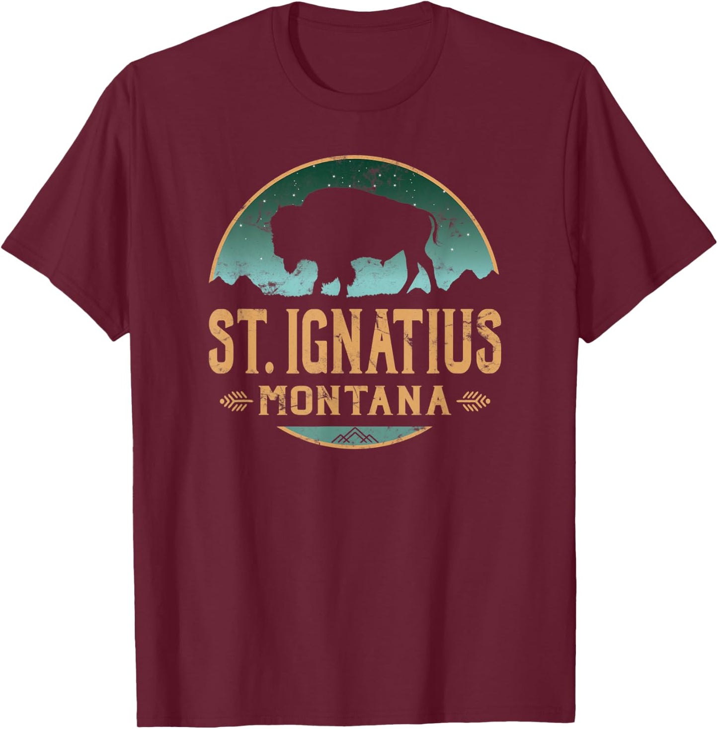 St. Ignatius Montana MT Buffalo Bison T-Shirt - T-Shirt | Maroon