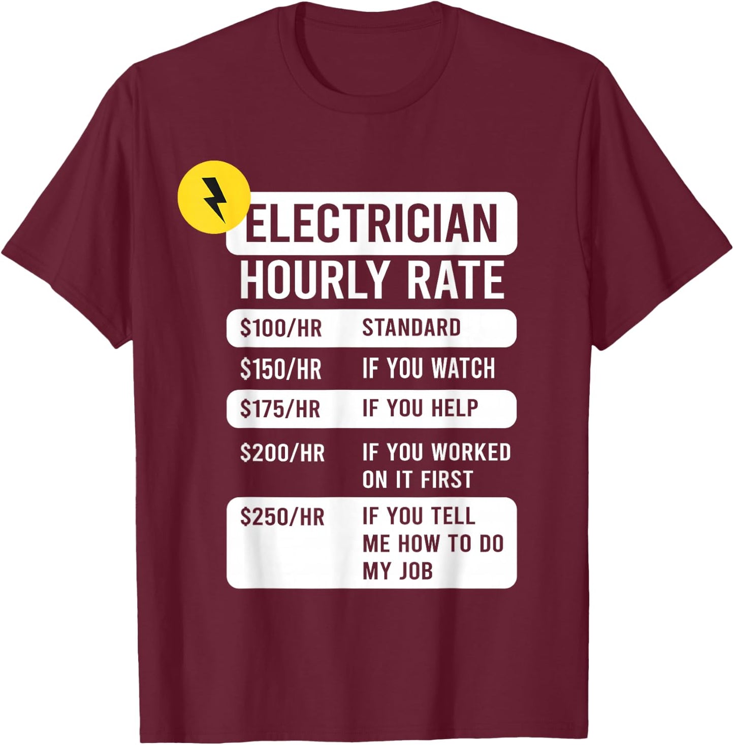 Electrician Hourly Rate T-Shirt - T-Shirt | Maroon