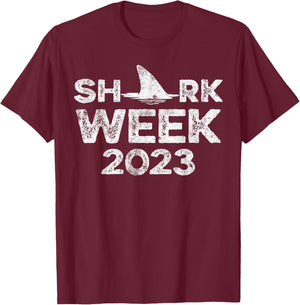 Retro Shark Fin Week 2023 Lovers Animal Ocean Trip Biologist T-Shirt - T-Shirt | Maroon
