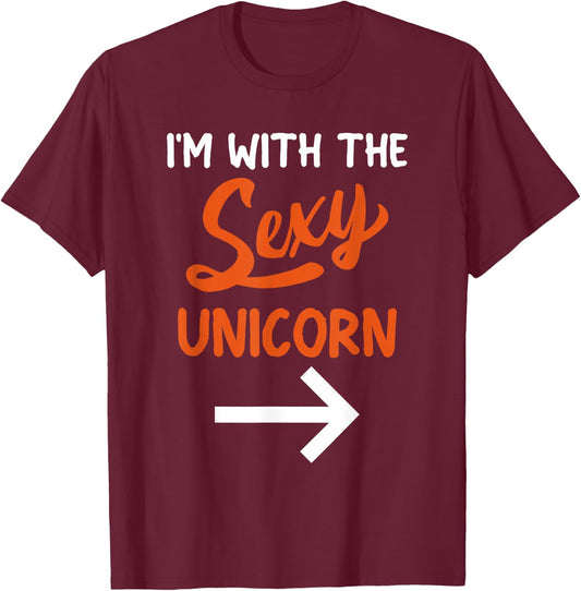 Lazy Halloween Costume For Couple I'm With The Sexy Unicorn T-Shirt - T-Shirt | Maroon