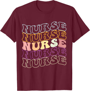 Nurse Groovy Retro Hippie T-Shirt - T-Shirt | Maroon