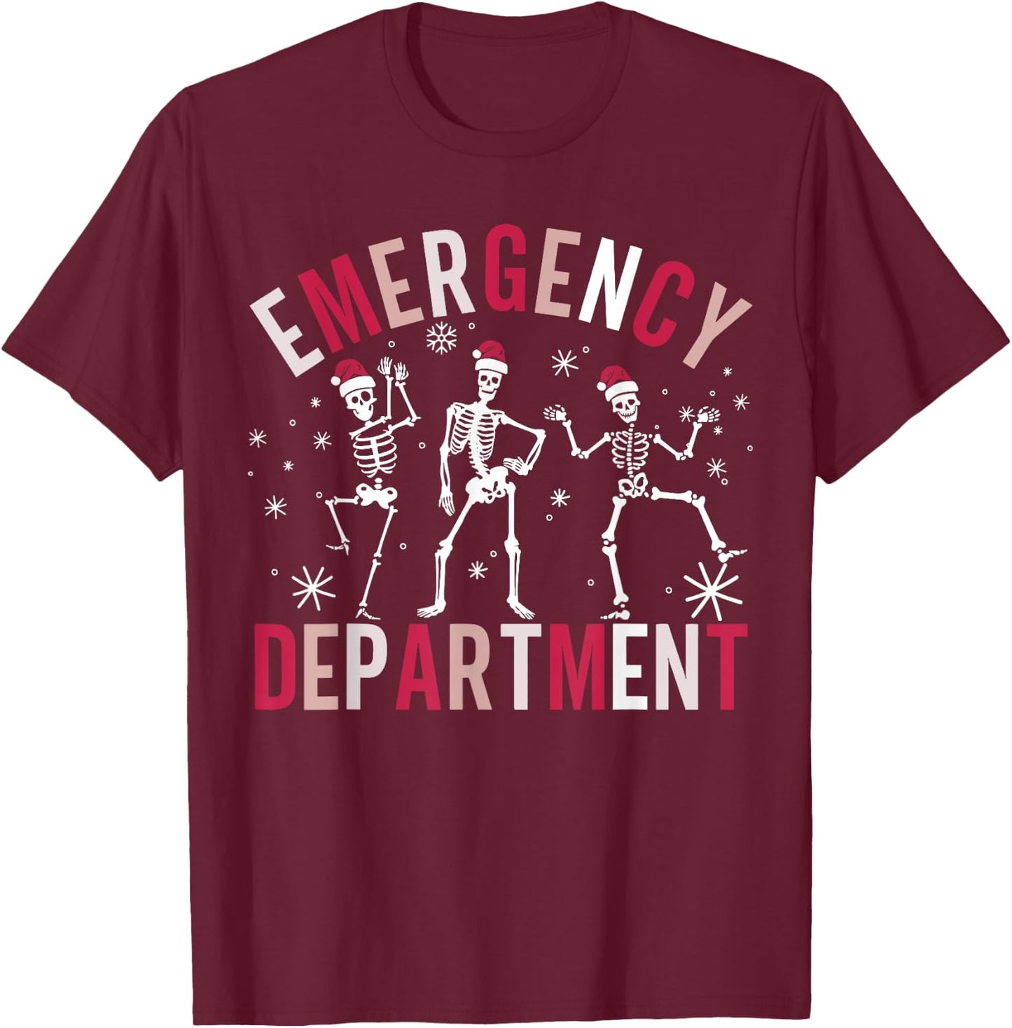 Emergency Department Skeleton Santa Hat ER Nurse Christmas T-Shirt - T-Shirt | Maroon