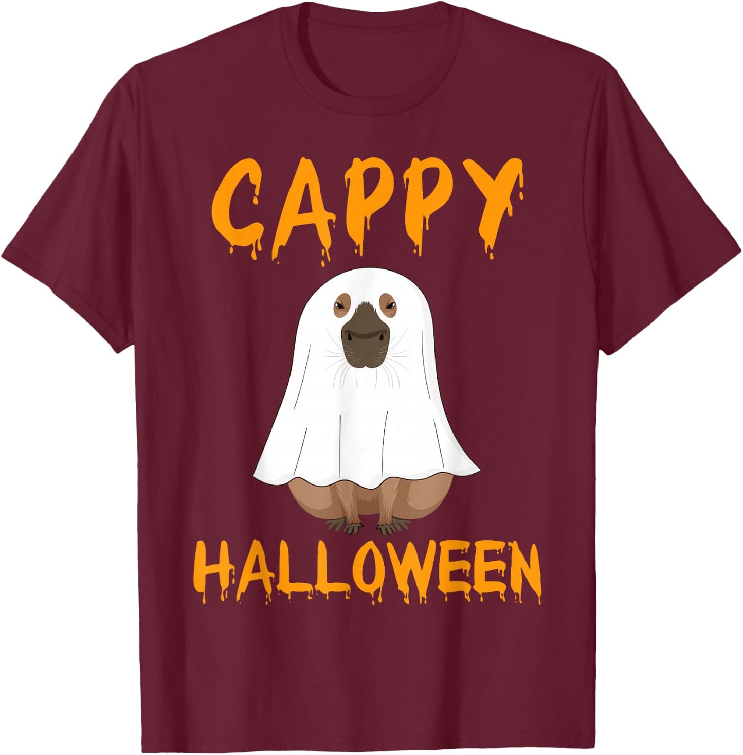 Cappy Halloween Funny Capybara Ghost T-Shirt - T-Shirt | Maroon
