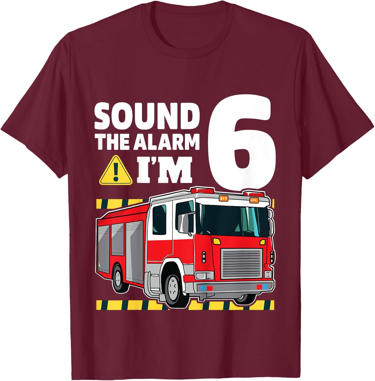 Kids 6th Birthday Boy Fire Truck 6 Six Year Old Firefighter T-Shirt - T-Shirt | Maroon