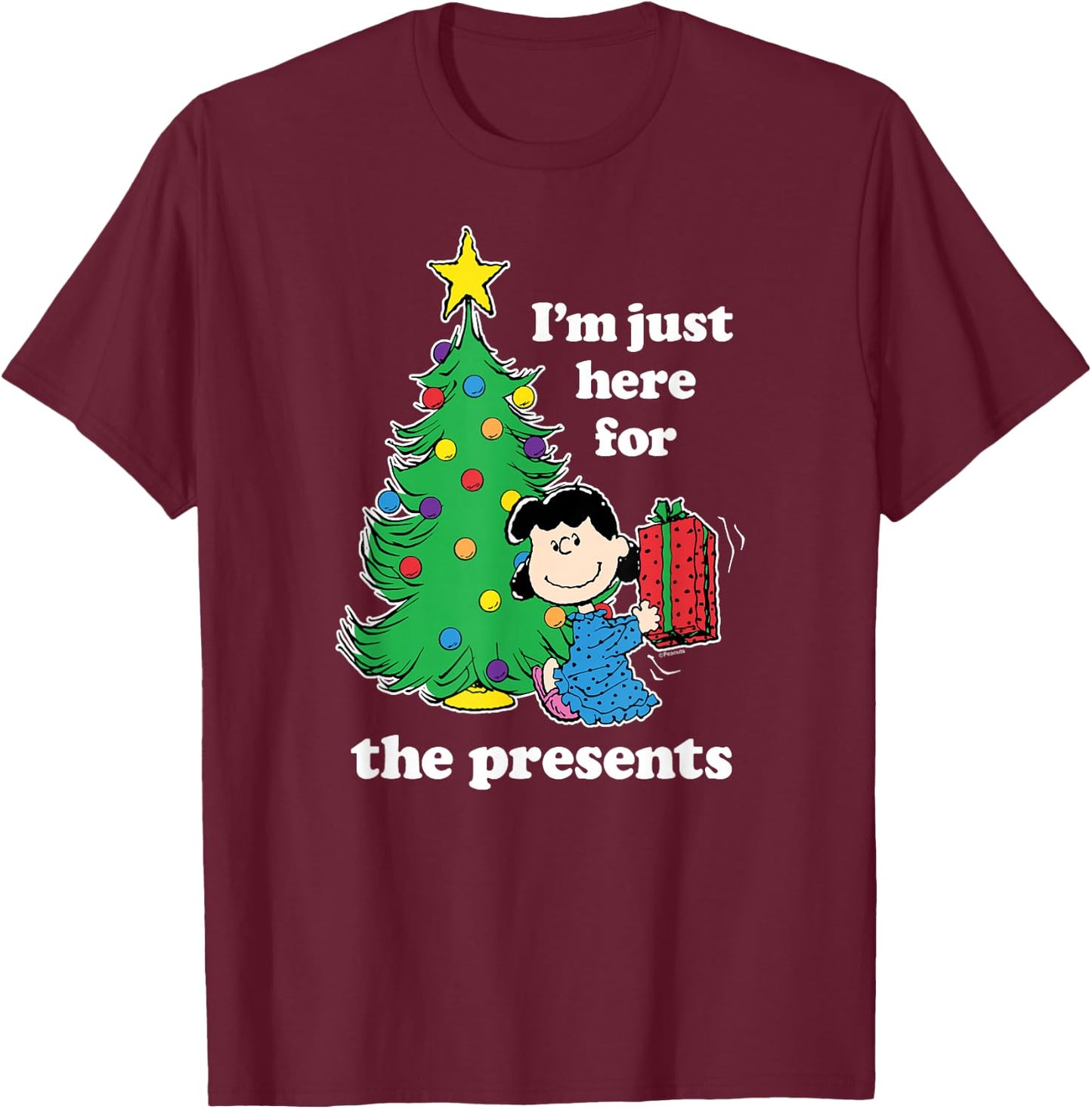 Peanuts - Lucy Just Here For Presents T-Shirt - T-Shirt | Maroon