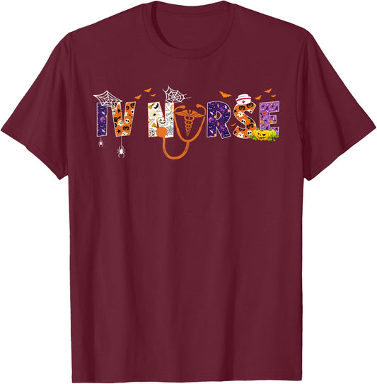 IV Nurse Halloween Spooky Season Nursing Stethoscope Scary T-Shirt - T-Shirt | Maroon