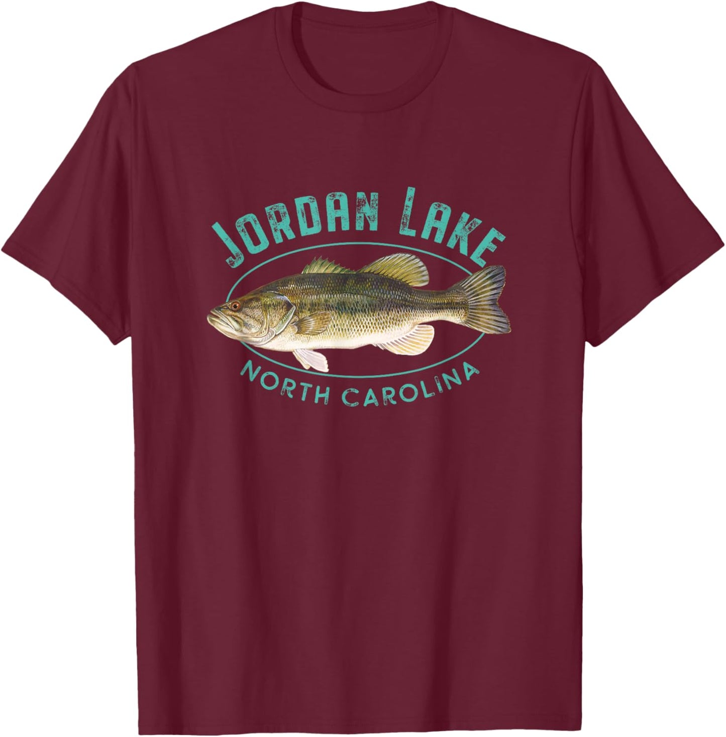 Jordan Lake North Carolina Largemouth Bass Design T-Shirt - T-Shirt | Maroon
