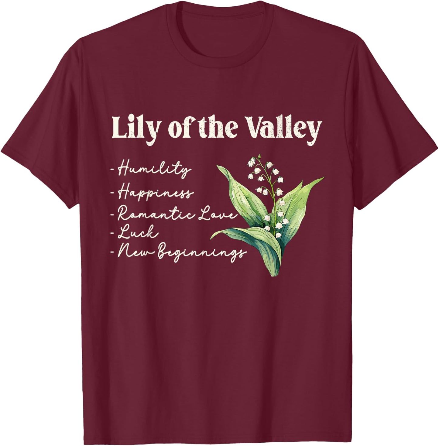 May Birth Flower Lily of the Valley | May Birthday T-Shirt - T-Shirt | Maroon