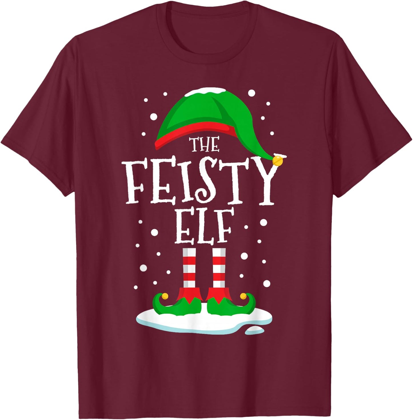 The Feisty Elf Christmas Family Matching Xmas Group Funny T-Shirt - T-Shirt | Maroon