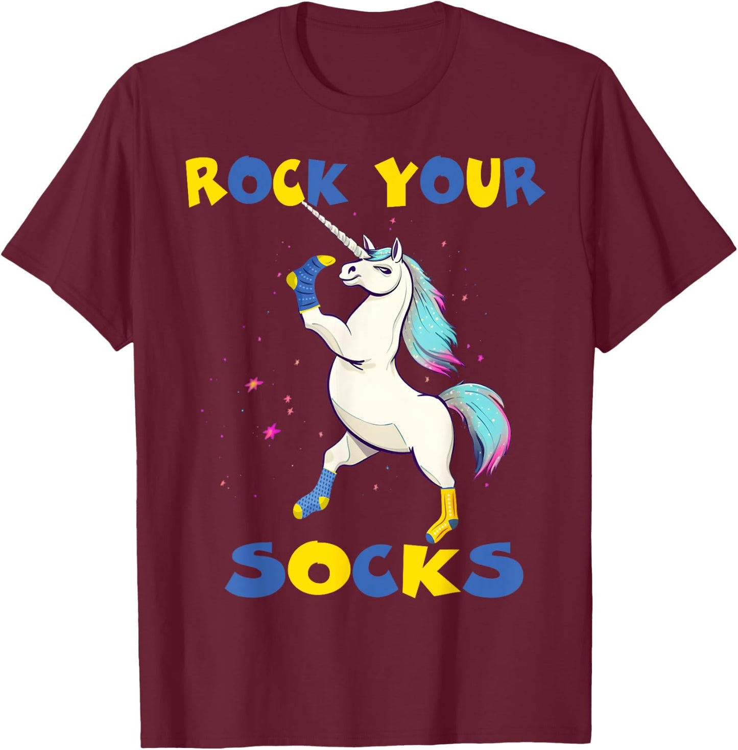 WORLD DOWN SYNDROME DAY Rock Your Socks Unicorn T-Shirt - T-Shirt | Maroon
