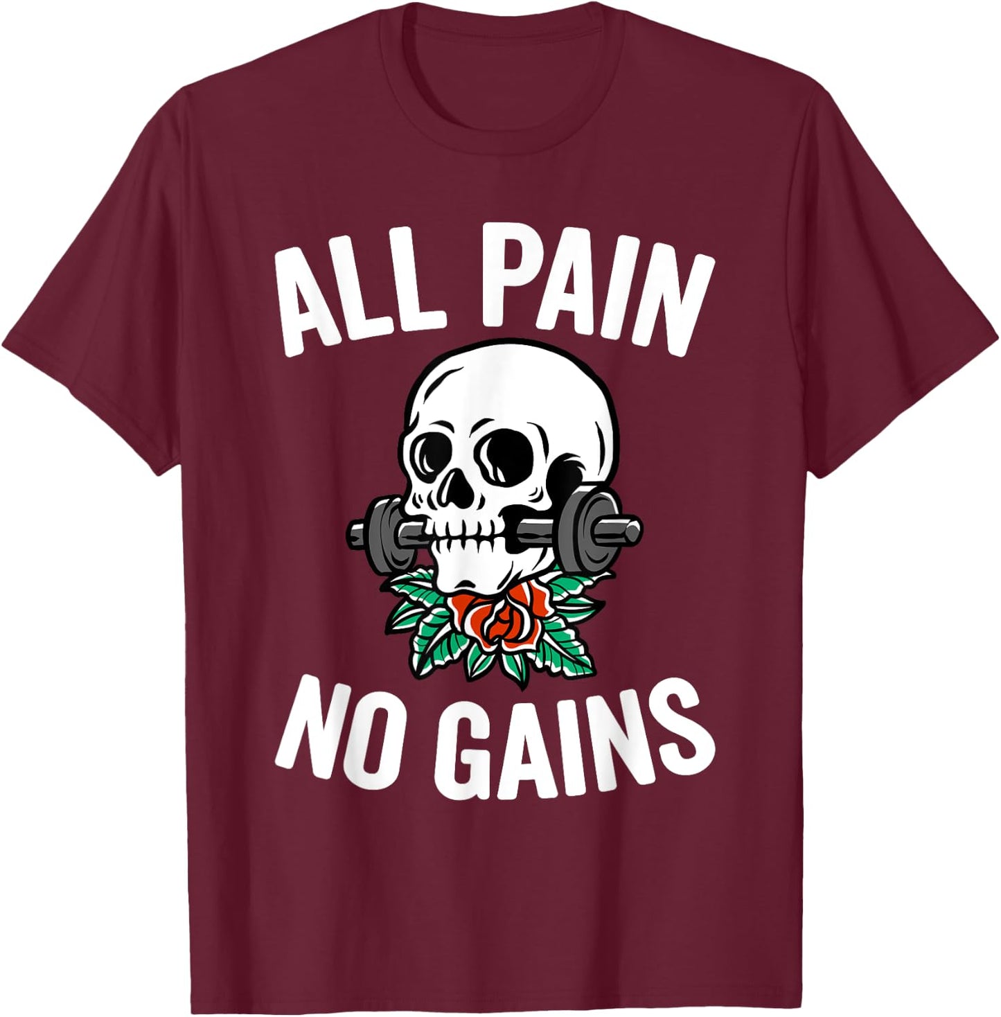 Funny Gym Fitness Workout Parody All Pain No Gains Black Men's Medium Classic Fit Short Sleeve Round Neck T-Shirt - T-Shirt | Maroon