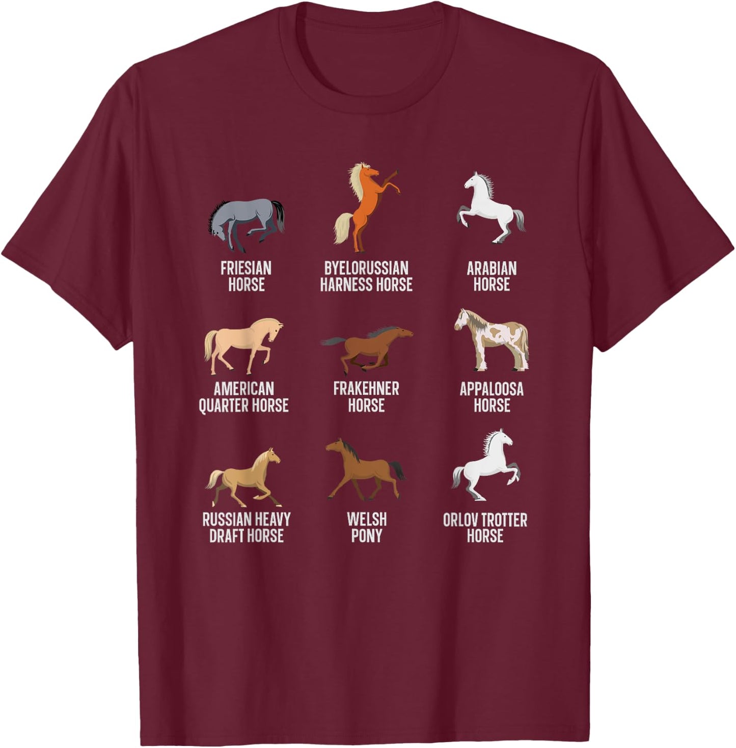 Horse Breeds Equestrian Horse Rider Racer Horseback Riding T-Shirt - T-Shirt | Maroon