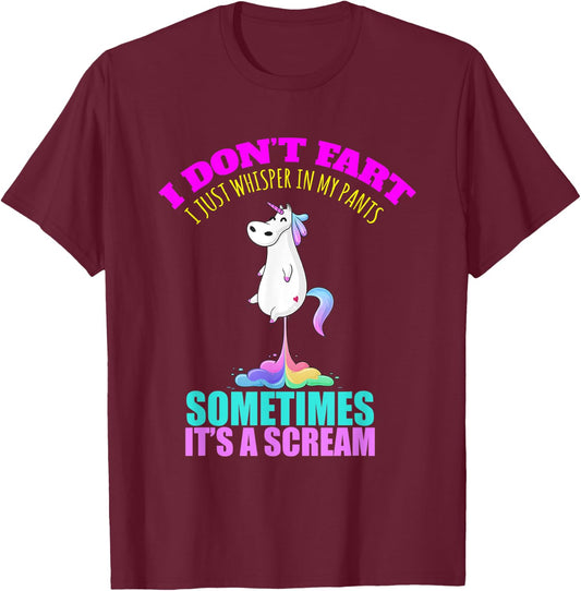 I Don't Fart I Funny Unicorn Rainbow Fart T-Shirt - T-Shirt | Maroon