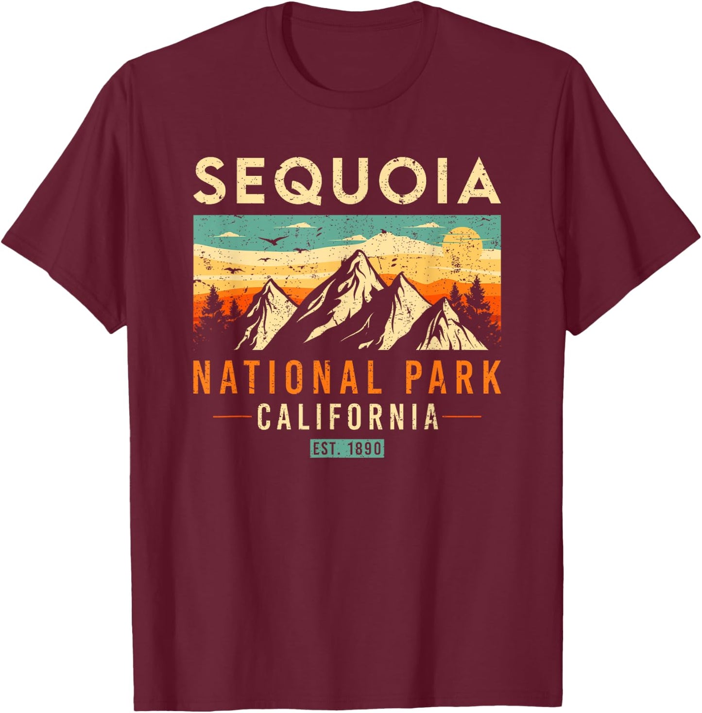 Sequoia Est. 1890 Retro California National Park T-Shirt - T-Shirt | Maroon