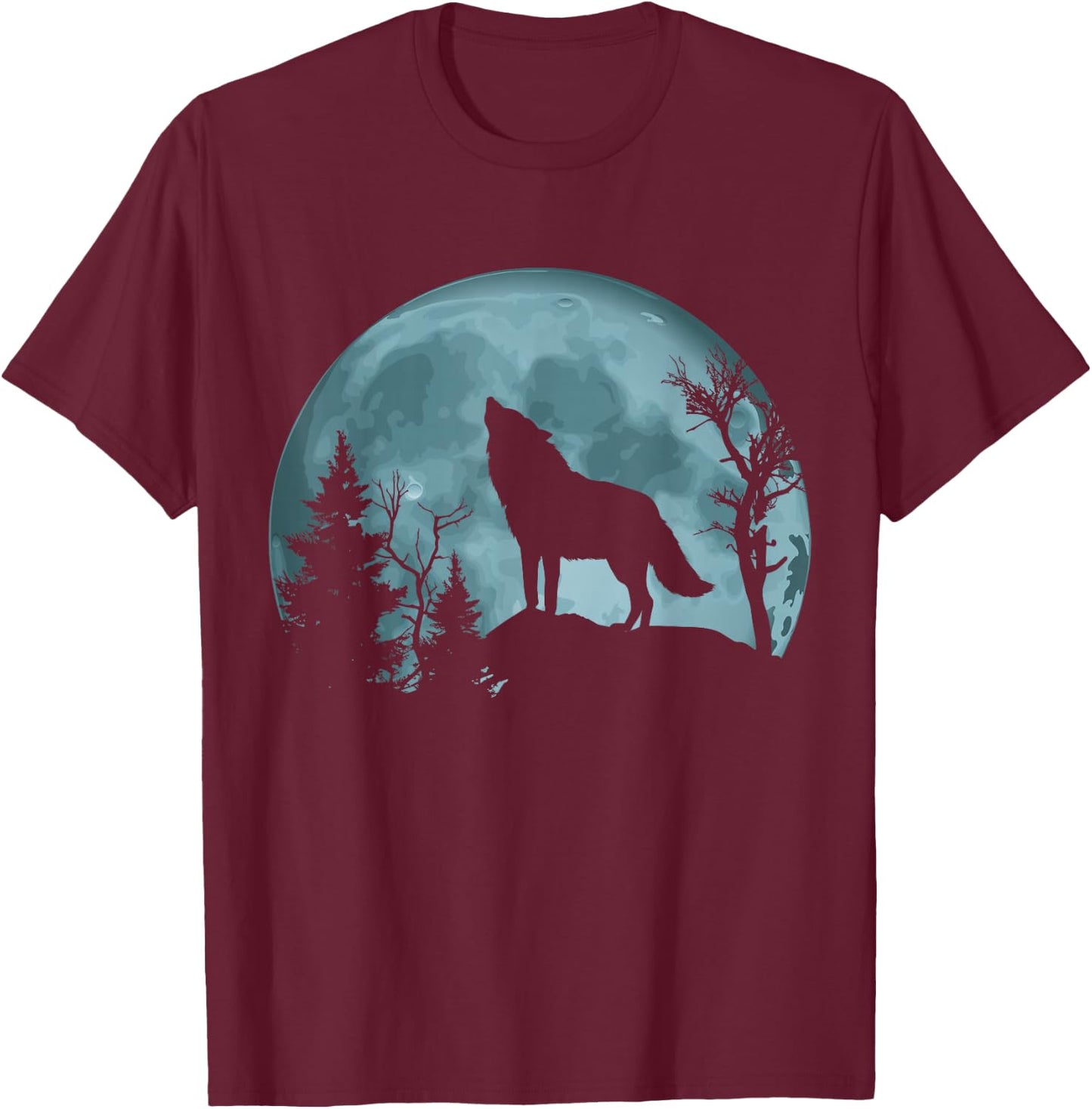 Wolf Howling at the Moon T-Shirt - T-Shirt | Maroon