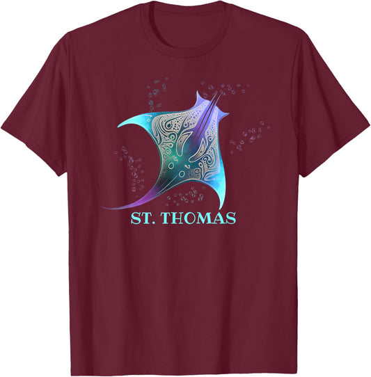 Stingray Manta Ray Scuba Diving, St Thomas US Virgin Islands T-Shirt - T-Shirt | Maroon