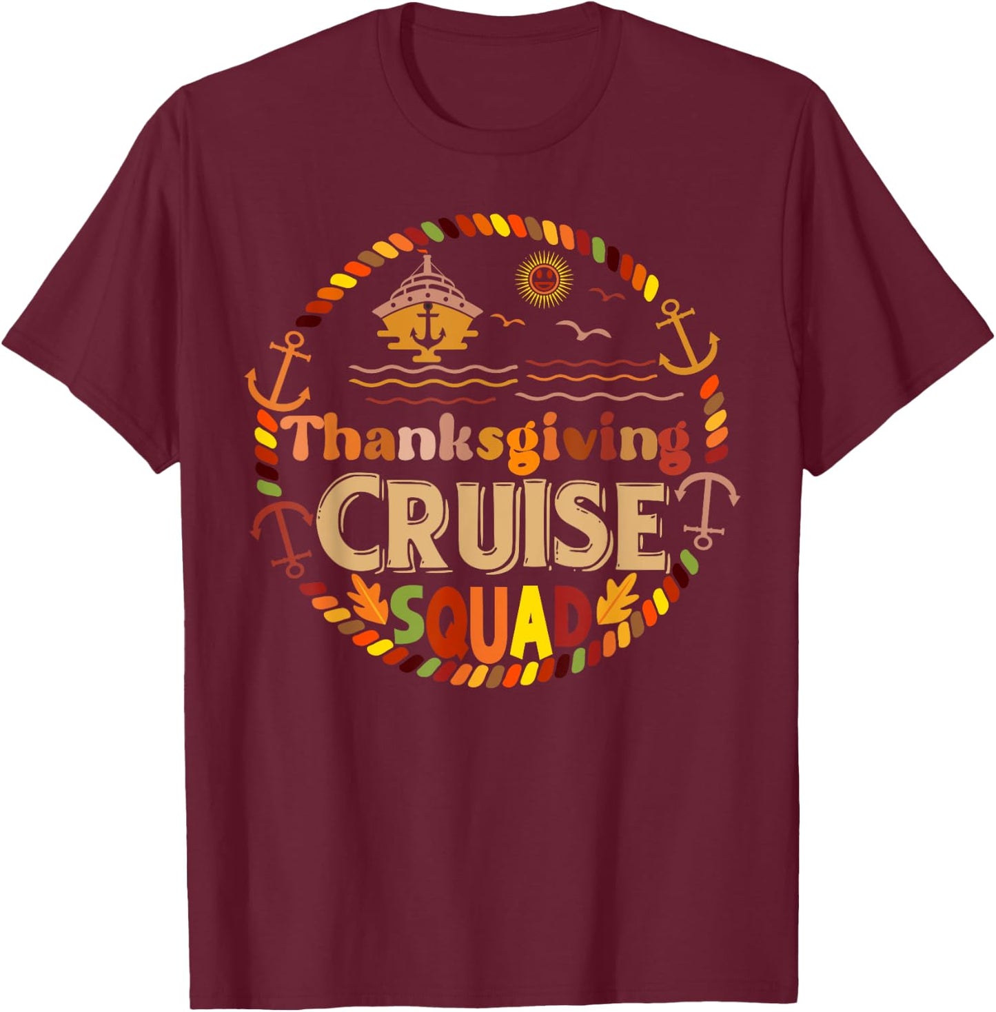 Family Thanksgiving Cruise 2024 Autumn Cruise Squad T-Shirt - T-Shirt | Maroon