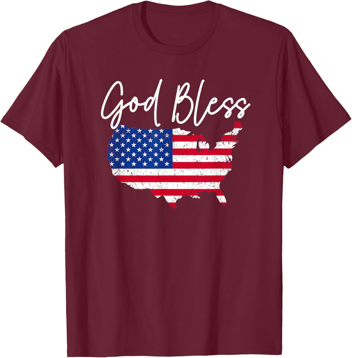God Bless America Patriotic Distressed Flag US Map July 4th T-Shirt - T-Shirt | Maroon