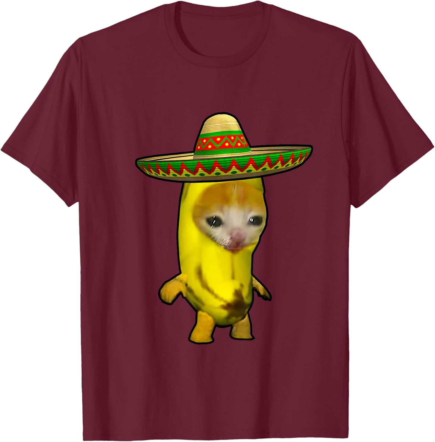 Sombrero Banana Cat Bananacat Meme Mexican Hat Kitty Meme T-Shirt - T-Shirt | Maroon