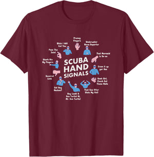 Scuba Diving Hand Signs Skuba Diver Dive Gear Padi T-Shirt - T-Shirt | Maroon