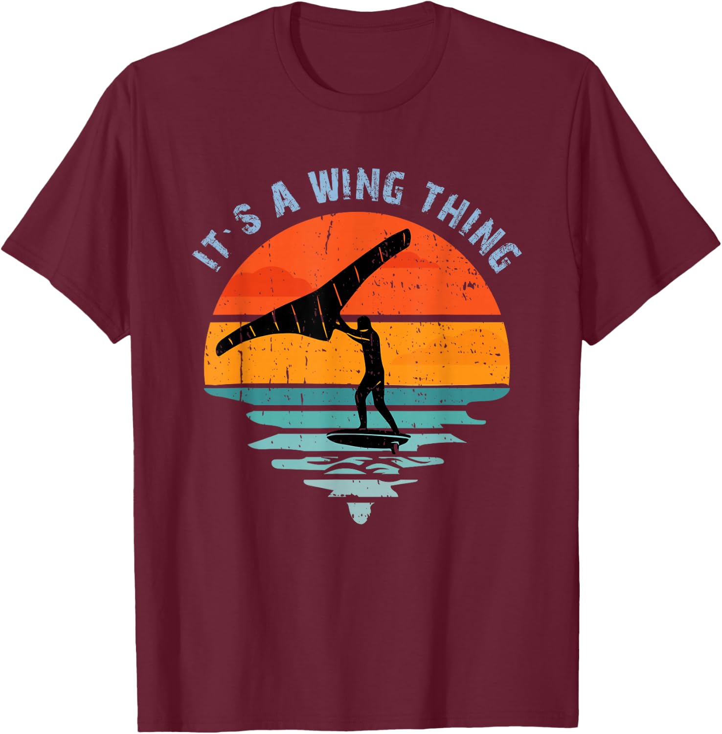 Wing Foiling Surf Surfing Foiler, Retro Vintage Surfer T-Shirt - T-Shirt | Maroon
