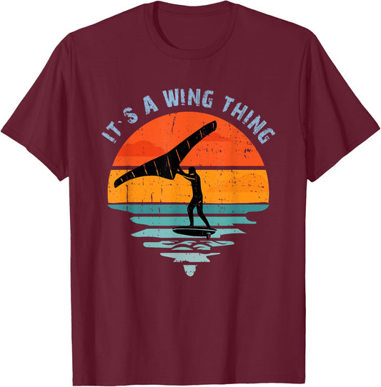 Wing Foiling Surf Surfing Foiler, Retro Vintage Surfer T-Shirt - T-Shirt | Maroon