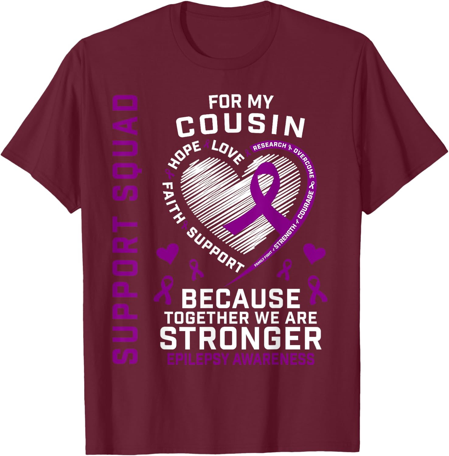 Purple Ribbon Cousin Epilepsy Awareness Month Graphic Family T-Shirt - T-Shirt | Maroon