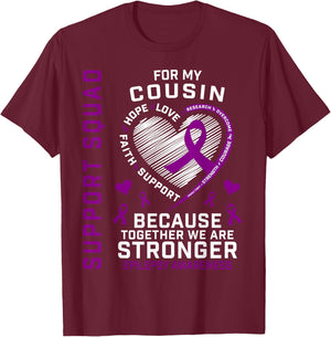 Purple Ribbon Cousin Epilepsy Awareness Month Graphic Family T-Shirt - T-Shirt | Maroon