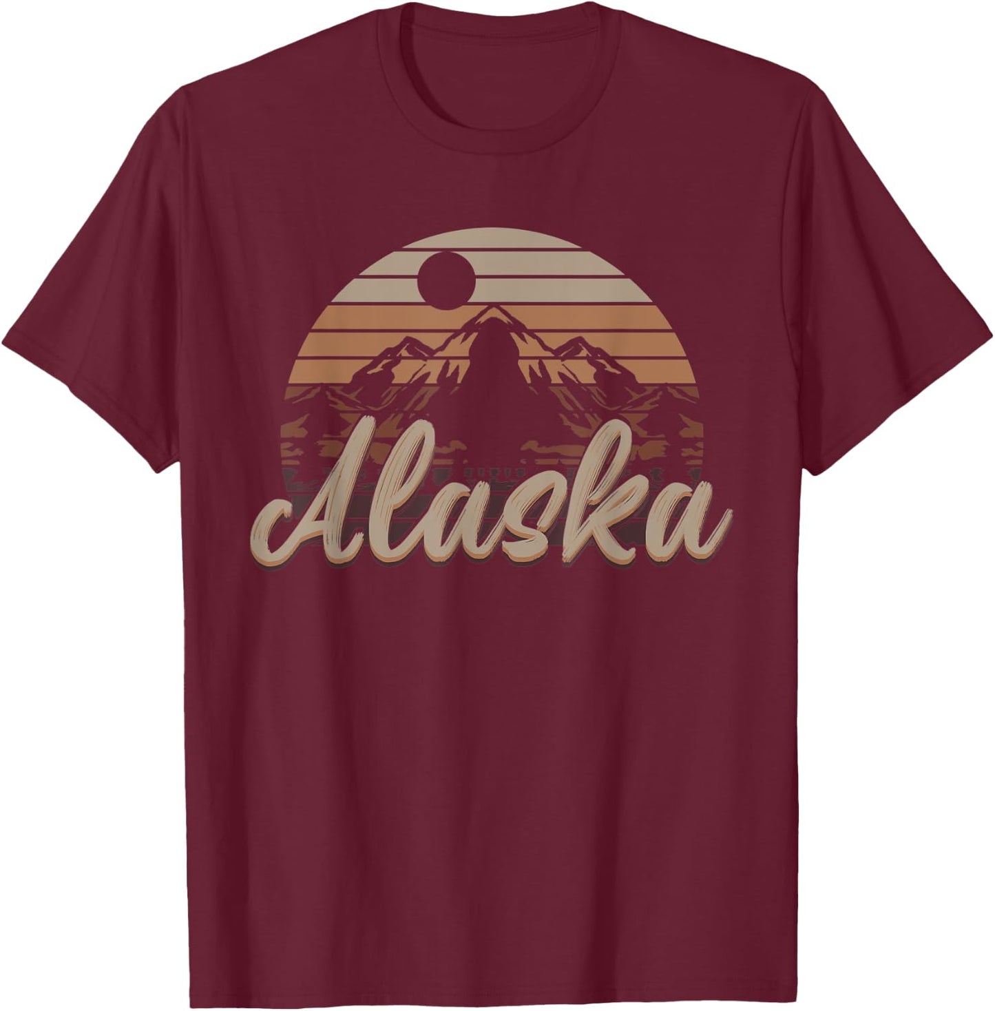 Hiking Forest Mountain Landscape Camping Nature Retro Alaska T-Shirt - T-Shirt | Maroon