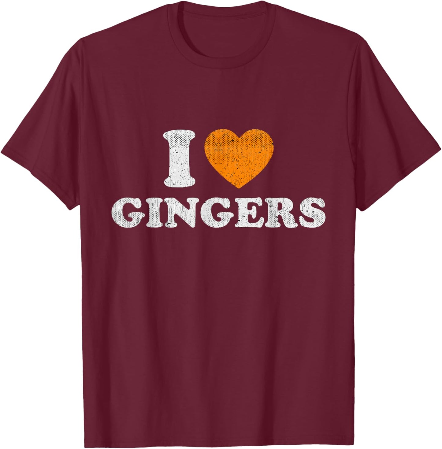 Funny I Heart Gingers Gifts For Red Hair Lovers Redhead Distressed Orange Heart Outfit I Love Gingers T-Shirt - T-Shirt | Maroon