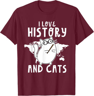 Funny I Love History And Cats Cool History Teacher Women T-Shirt - T-Shirt | Maroon