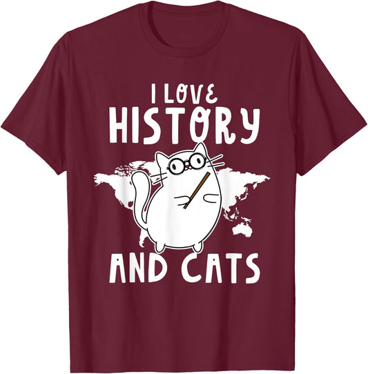 Funny I Love History And Cats Cool History Teacher Women T-Shirt - T-Shirt | Maroon