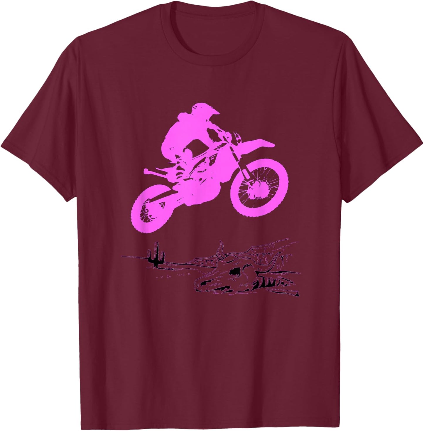 Pink Motocross Dirtbike Motorcycle Desert Racing Rider Jump T-Shirt - T-Shirt | Maroon