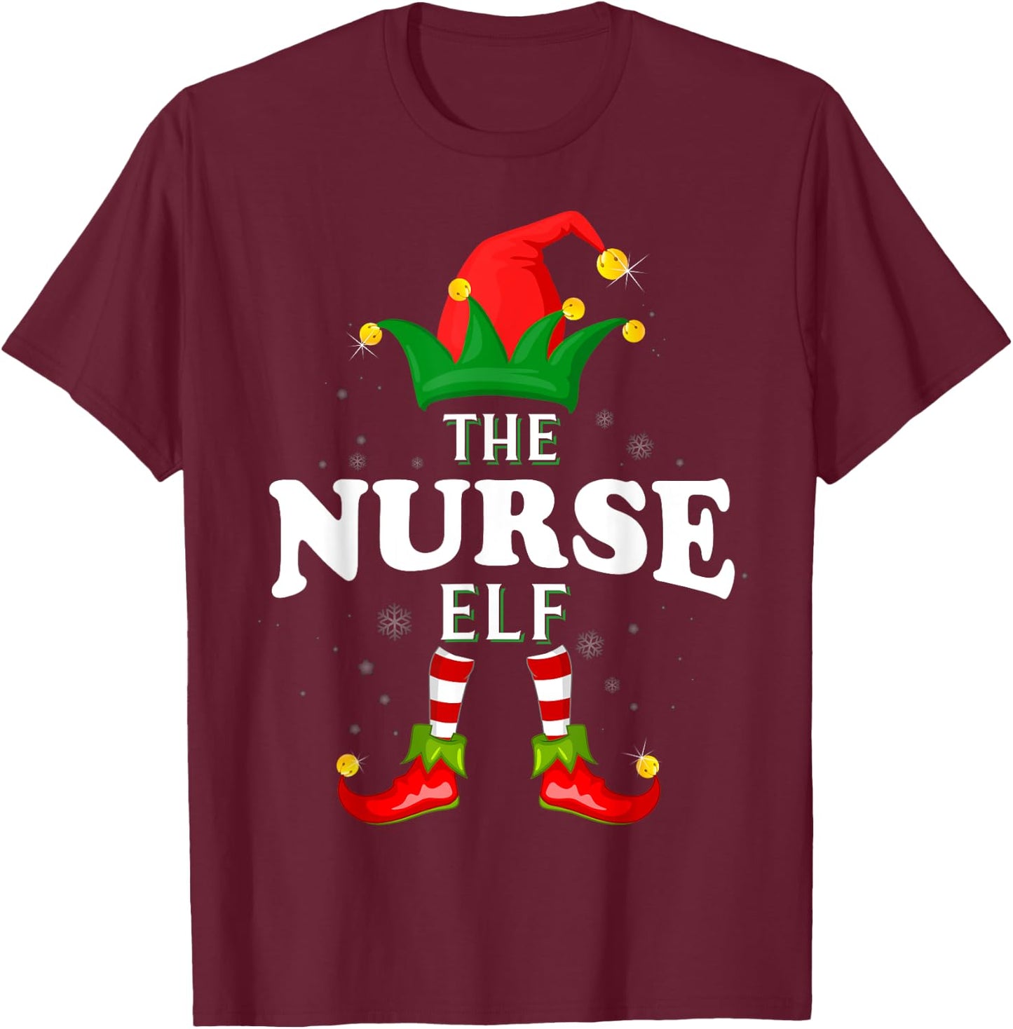 Xmas Nurse Elf Family Matching Christmas Pajama T-Shirt - T-Shirt | Maroon