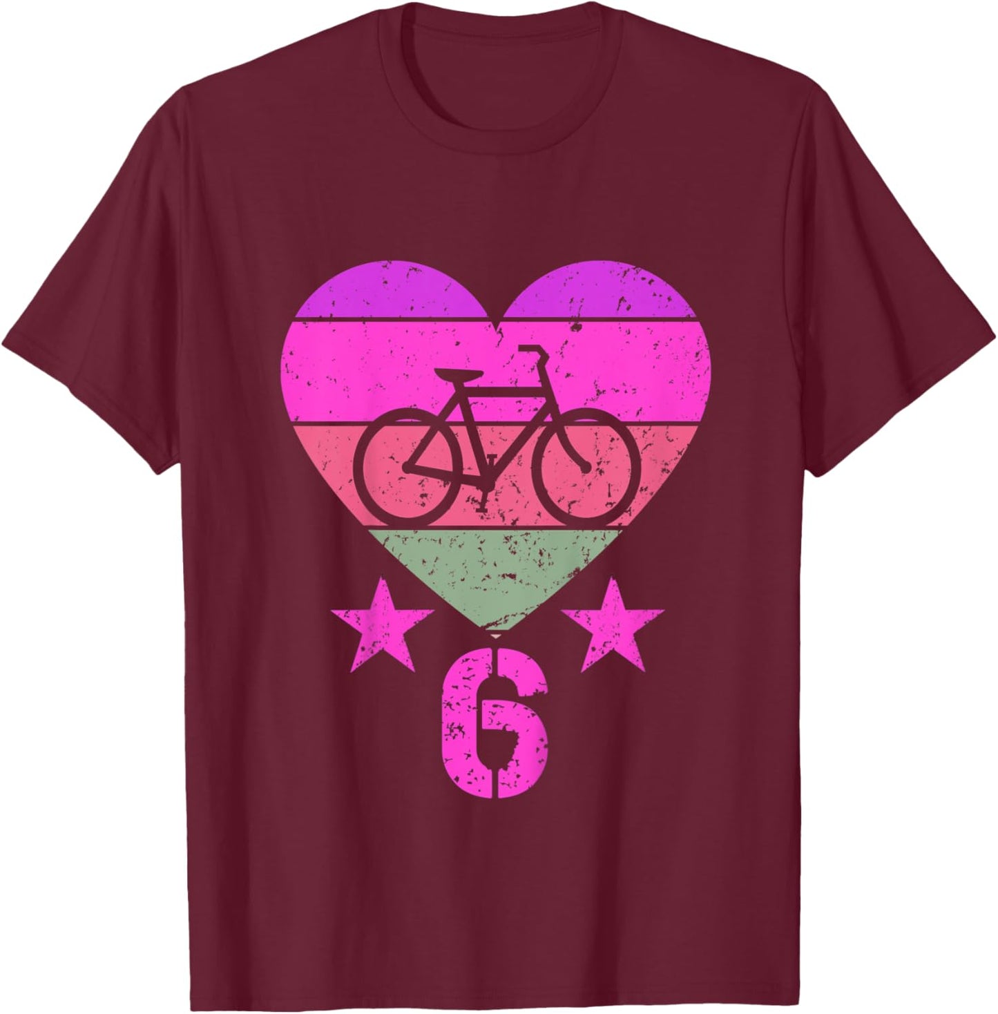 Kids Bicycle Birthday 6 Year Old Boy Girl Bike 6th Birthday T-Shirt - T-Shirt | Maroon