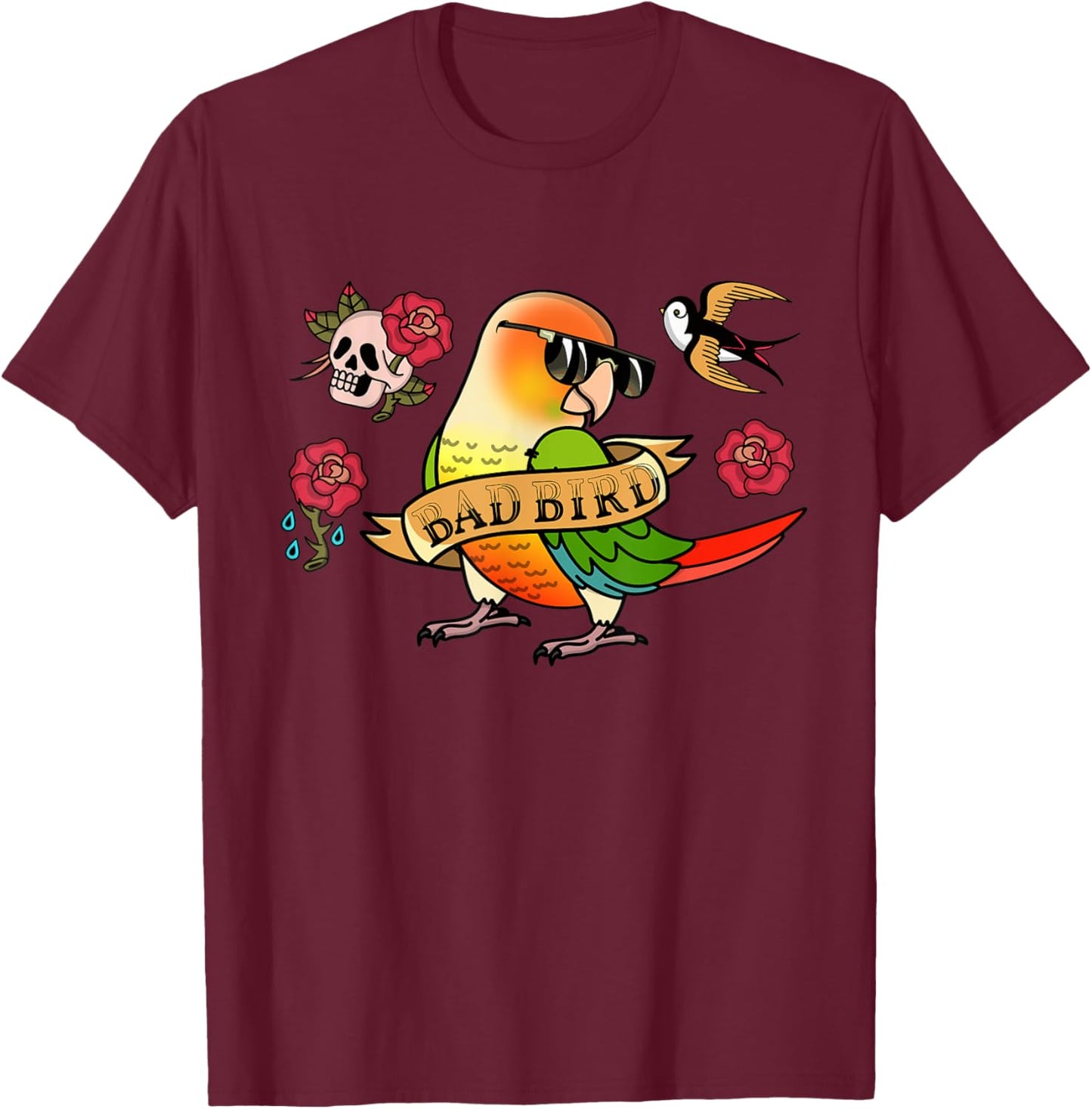 Bad Bird Parrot I Green Cheek Pineapple Conure T-Shirt - T-Shirt | Maroon