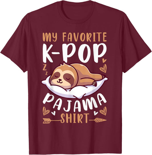 K-Pop Music, Sleeping Sloth, K-Pop Pajama T-Shirt - T-Shirt | Maroon