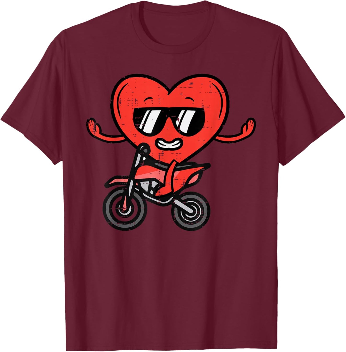 Valentines Day Dirt Bike Heart Funny Motocross Men Women Kid T-Shirt - T-Shirt | Maroon