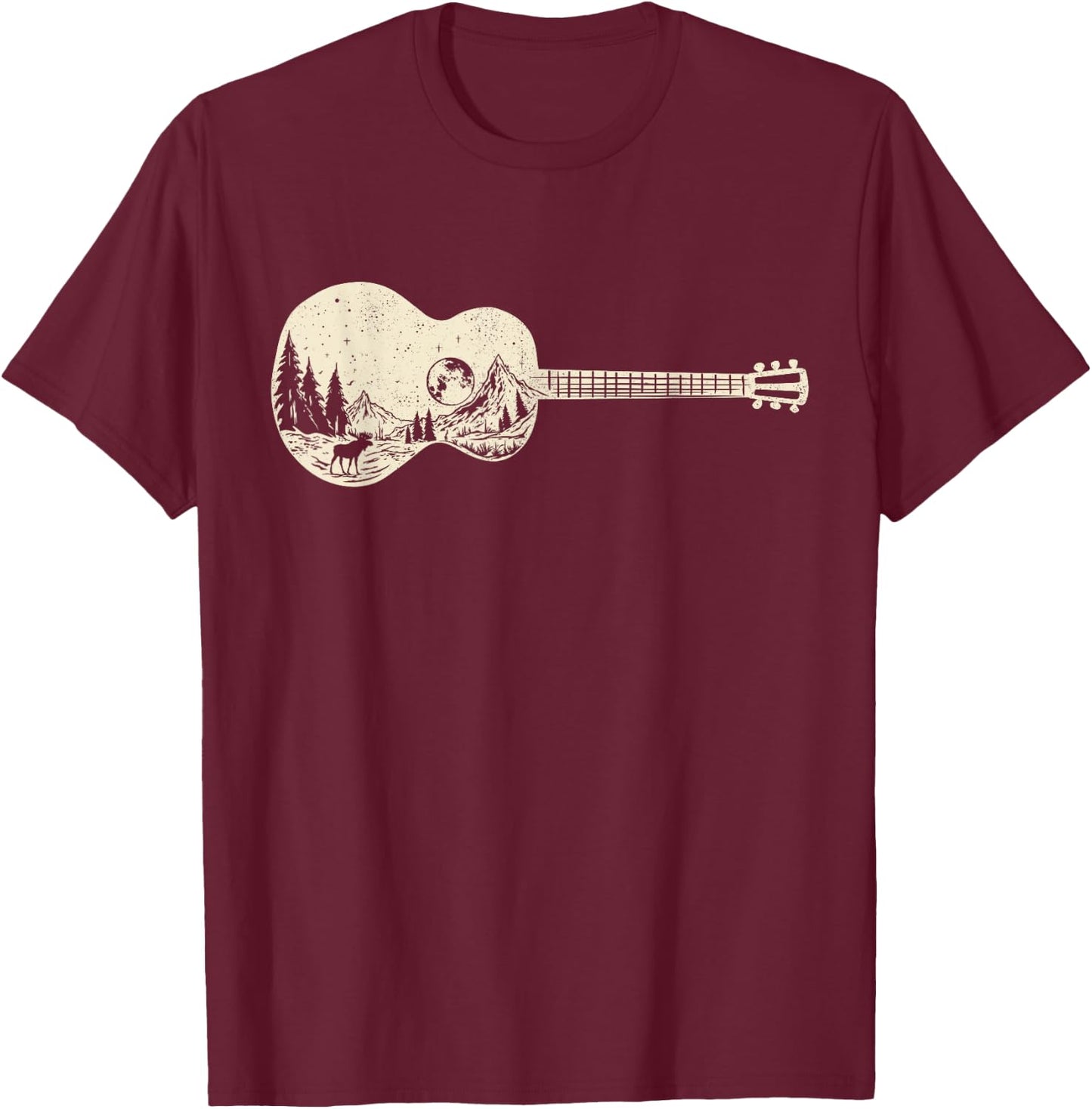 Acoustic Guitar Nature Mountain Music Lover Guitarist Retro T-Shirt - T-Shirt | Maroon