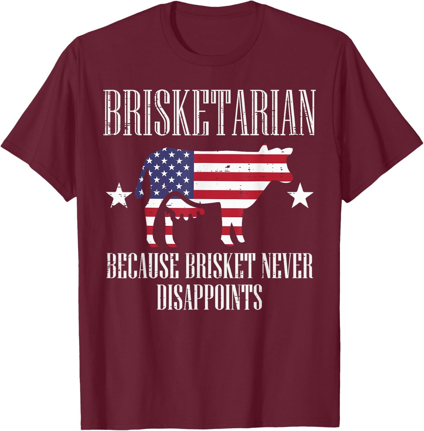 Brisketarian US Flag Brisket Bbq Barbecue 4th July Men Women T-Shirt - T-Shirt | Maroon