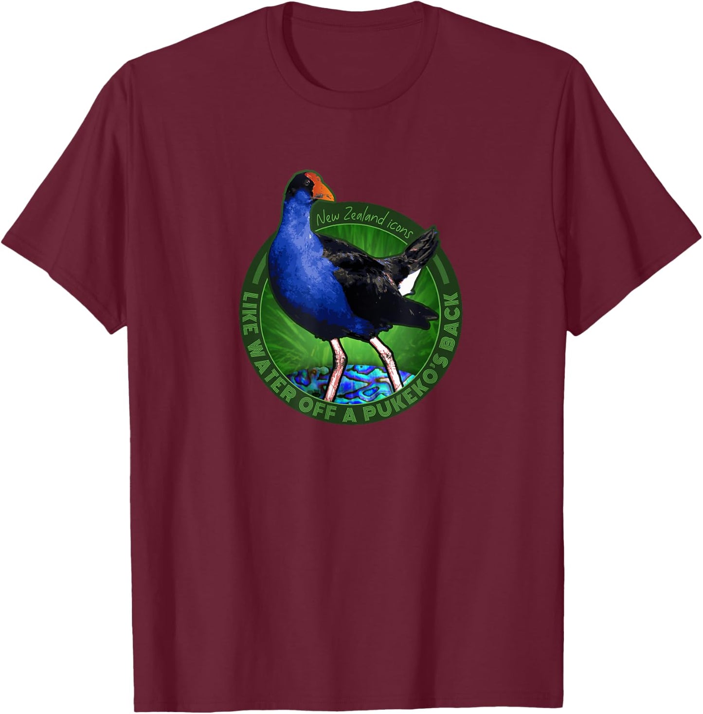 Water Off a Pukeko Back New Zealand Kiwi Bird T-Shirt - T-Shirt | Maroon
