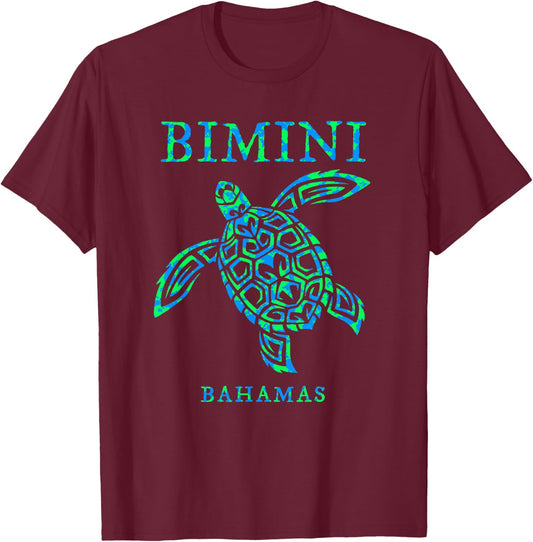 Bimini Bahamas Sea Turtle Boys Girls Colorful Souvenir T-Shirt - T-Shirt | Maroon