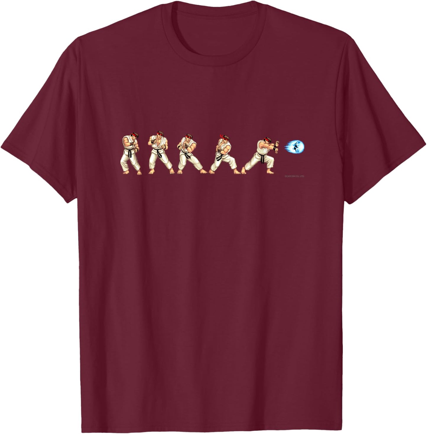 Street Fighter II RYU (Hadoken) T-Shirt - T-Shirt | Maroon